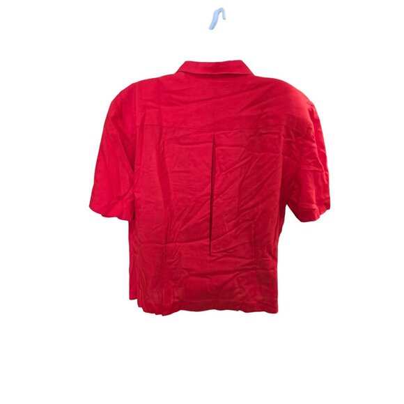 Vintage Chaus Red Short Sleeve Button-Up Blouse With Embroidered Crest Pocket - Picture 3 of 8